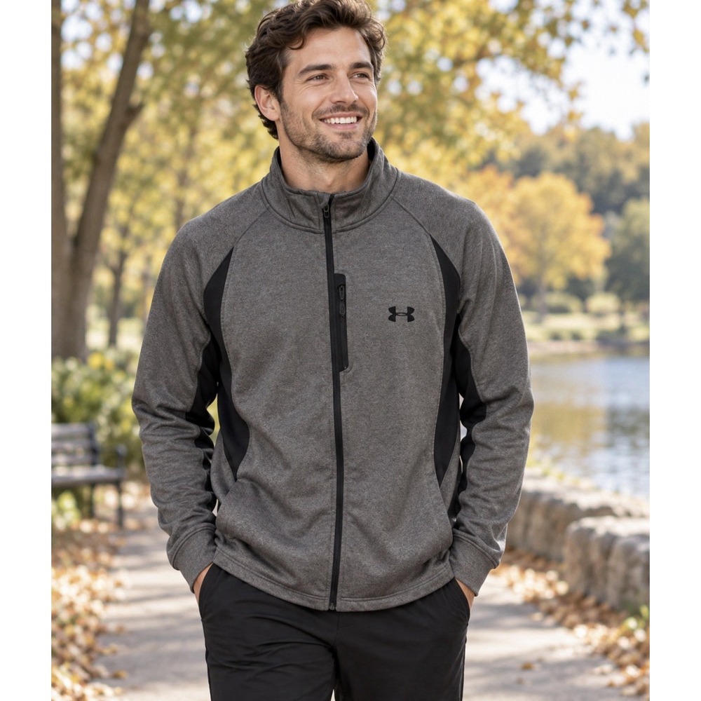 Under Armour Men's Fleece Zip Up Jacket Gray With Pockets Zippers Mens Size XL